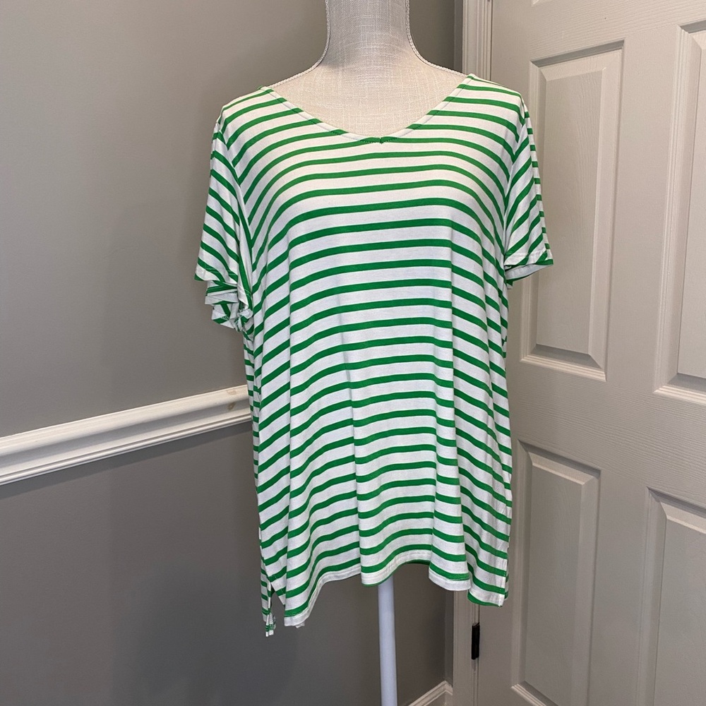 Green Envelope Los Angeles Top Green White Stripe Short Sleeve Size 1X New w/Tag